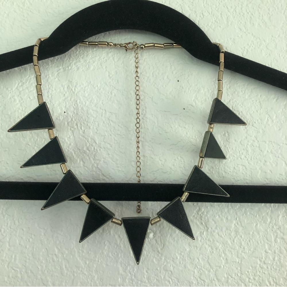 Torrid Black and Gold Faux Leather Triangle Choker Necklace